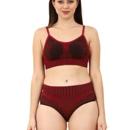 Spiaty Maroon Self Design Lingerie Set-image-25
