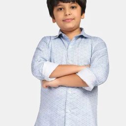 TAHVO Kids Sky Blue Cotton Printed Full Sleeves Shirt-image-91
