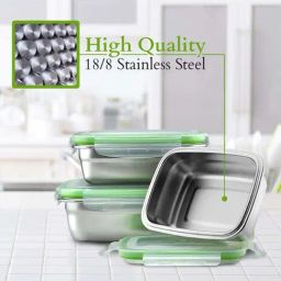 Femora High Steel Rectangular Lunch Box with Air Tight Lid (350 ml, 550 ml & 850 ml) - Set of 3 image 4