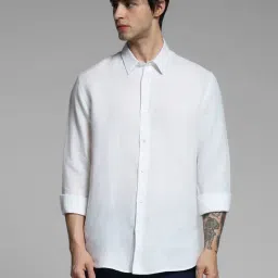 Jack & Jones White Linen Regular Fit Shirt-picture-12