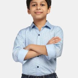 TAHVO Kids Sky Blue Cotton Printed Full Sleeves Shirt-image-64