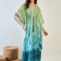 The Kaftan Company Green Polyester Regular Fit Print SleepwearRobes-image-98