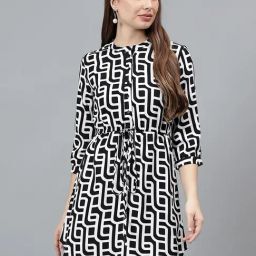 Cantabil Black Regular Fit Printed Tunic-image-3