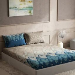 DDecor Ethnic Blue & Grey 145 TC Cotton King Bedsheet with 2 Pillow Covers-picture-43
