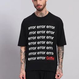 Griffel Black Cotton Loose Fit Printed T-Shirt-image-60
