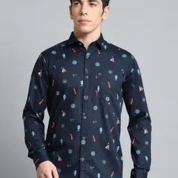 Monte Carlo Navy Cotton Regular Fit Printed Shirt-picture-31