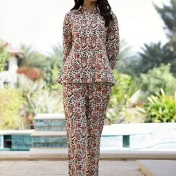 SAY Beige Printed Pyjamas Set-picture-3