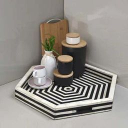 Casagold Black Medium Bone Inlay Leaf Hexagon Tray-43