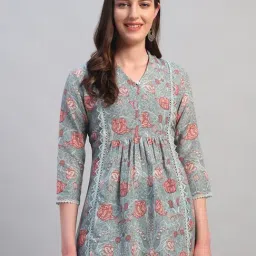 Cantabil Blue Regular Fit Printed Short Kurti-picture-4