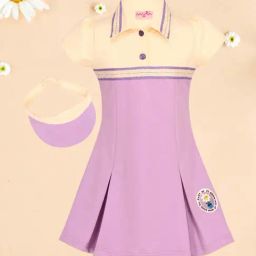 Cutecumber Kids Cream & Purple Color Block Dress-image-65
