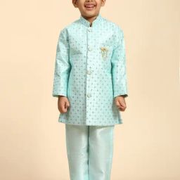 Pro-Ethic Style Developer Kids Turquoise Embellished Full Sleeves Kurta with Pants-24