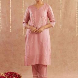 Zuri Pink Megha Embroidered Chanderi Kurta-31