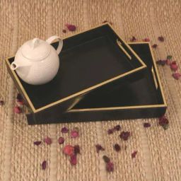 CasaGold Black Premium Leather Serving Tray- Set of 2-34