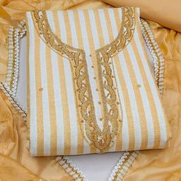 SAINOOR Striped Beads and Stones Cotton Unstitched Dress Material-image-6