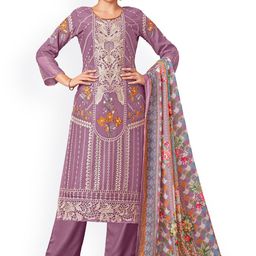 DRAVINAM Trends Floral Embroidered Thread Work Pure Cotton Unstitched Dress Material-picture-24