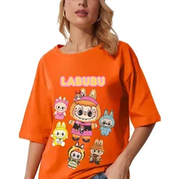 RAYACLOSET Women Conversational Printed Round Neck Cotton Oversized T-shirt-image-55