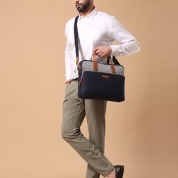 AQUATAN Men Colourblocked Up To 14 inches Canvas and Vegan Leather Laptop Bag-40