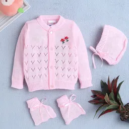 BUMZEE Girls Self Design Cardigan Sweaters With Cap & Socks-picture-34