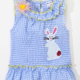Kookie Kids Sleeveless Checks Top Bunny Print - Light Blue White-picture-15