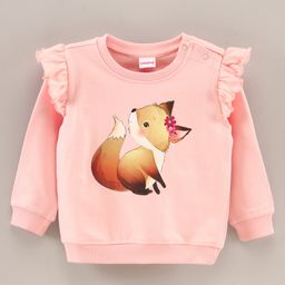 Babyhug Full Sleeves Sweatshirt With Fox Print And Sleeves Frill- Pink-picture-10