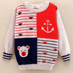 Simply Full Sleeves Knit Sweater Multi Design- Grey-image-64