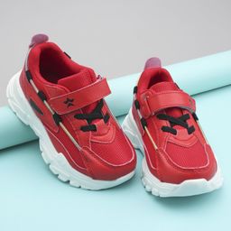 Cute Walk by Babyhug Color Block Sneakers with Velcro - Red Black-image-3