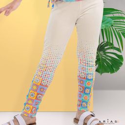 Arias Cotton Modal Stretch Knit Leggings With Colorful Crochet Print - Off White-image-33