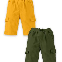 Kiddopanti Pack Of 2 Solid Knit Cargo Shorts - Mustard Yellow & Military Green-image-86