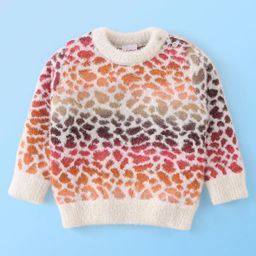Babyhug Acrylic Full Sleeves Sweater With Leopard Print - Pink & Peach-image-91