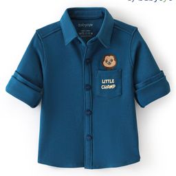 Babyoye 100% Cotton Full Sleeves Shirt Lion Embroidery - Blue-image-78