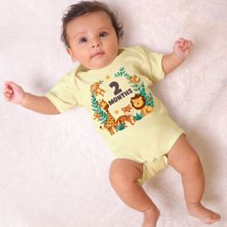 KNITROOT Half Sleeves Mix Animal Theme Theme 2 Month Printed Onesie - Yellow-image-96