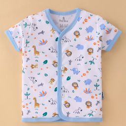 Child World Interlock Knit Half Sleeves Vest with Animal Print - Blue & White-24