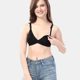 Fabme Cotton Sleeveless Solid Non Padded Maternity Nursing Bra - Black-image-41
