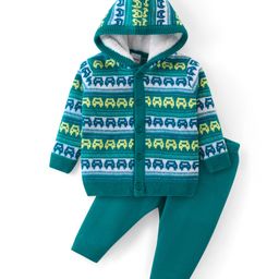 Babyhug Knitted Full Sleeves Front Open Designed Hooded Sweater Set - Teal Blue-image-38