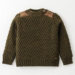 Yellow Apple Knitted Full Sleeves Pullover Sweater With Cable Knit Design - Olive Green-image-92