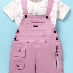 Dapper Dudes Typography Printed Dungaree With Half Sleeves Tee - Onion Pink-picture-9