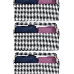 House of Quirk Store Wardrobe Organizer For Clothes With Bamboo Handle Foldable Storage Box Clothing Storage Boxes For Pants Shirt Socks 3pcs-Black Houndstooth-1