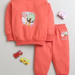 BUMZEE Cotton Full Sleeves Popsicles Printed Coordinating Sweatshirt & Joggers Set - Coral-image-32