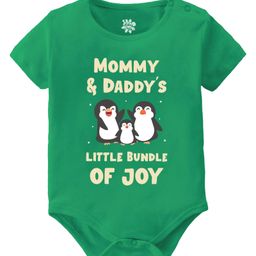 Baby Buzz 100% Cotton Family Theme Half Sleeves Mommy & Daddys Little Bundle Of Joy Text Printed Onesie - Green-image-33