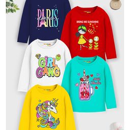 Trampoline Cotton Blend Pack Of 5 Full Sleeves Unicorn & Typography Printed Tees - Multi Colour-picture-2