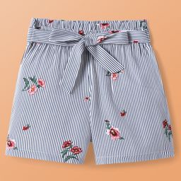 CrayonFlakes Rayon Floral & Striped Printed Belted Shorts - Off White-picture-30