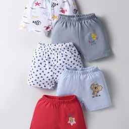 OHMS Single Jersey Knit Above Knee Length Shorts With Sea Life & Heart Print Pack Of 5 - Multicolour-image-99