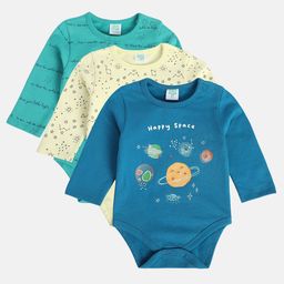 MINI KLUB Cotton Pack Of 3 Full Sleeves Space Theme & Celestial Printed Onesies - Blue & White-image-21