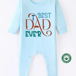 BLUSHES 100% Cotton Fathers Day Theme Full Sleeves Best Dad Ever Text Printed Romper - Aqua Blue-picture-44