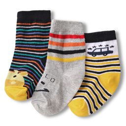 Cute Walk by Babyhug Knit Ankle Length Anti Bacterial Socks with Animal Design & Stripes Pack of 3 - Multicolor-image-90