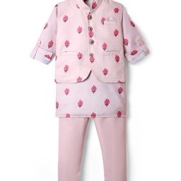 Radutu Fancy Full Sleeves Floral Printed Kurta & Pajama With Jacket Set - Beige-image-85