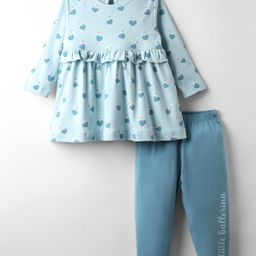CUCUMBER Interlock Knit Full Sleeves Frock with Legging & Heart Print - Light Blue-picture-31