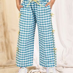 NEUDIS Cotton Blend Woven Gingham Checked Wide Legged Pants - Sky Blue & White-picture-14
