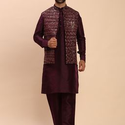 Pro-Ethic STYLE DEVELOPER Men Embroidered Regular Pure Silk Kurta with Trousers-picture-5