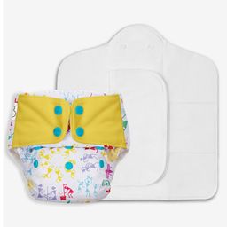 SuperBottoms Freesize UNO - Reusable cloth diaper + 1 Dry Feel Magic Dry Pads Set - White Warli image 2